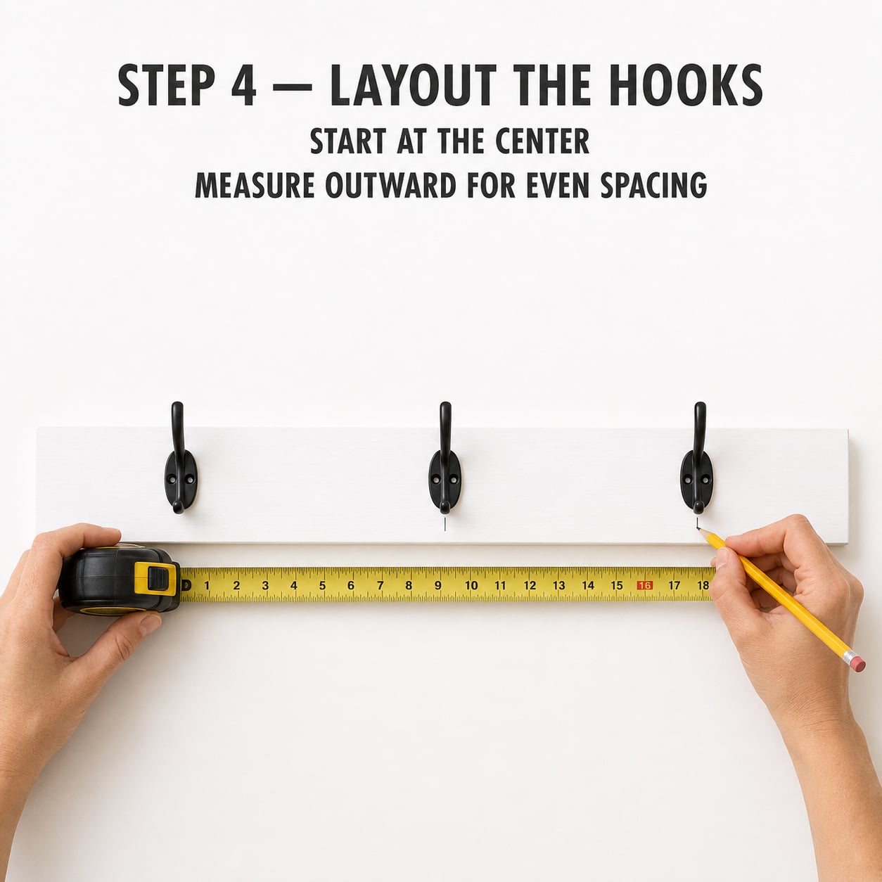 Measuring backpack hooks evenly from the center of the board