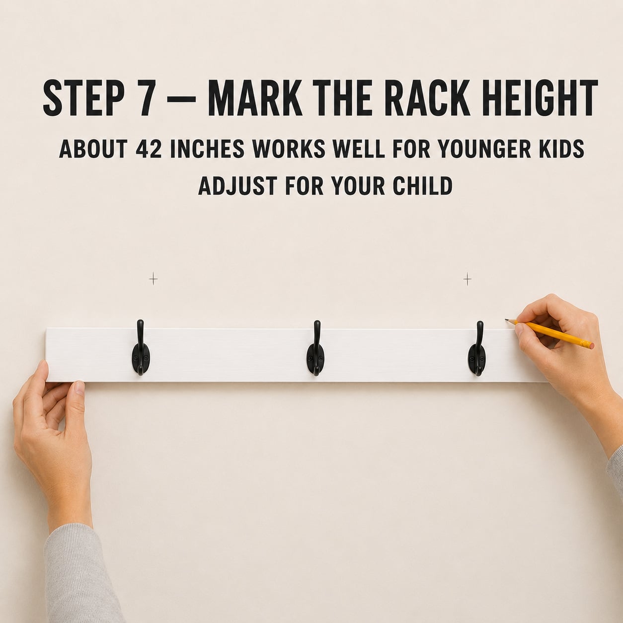 Marking a child-friendly installation height for a backpack hanger